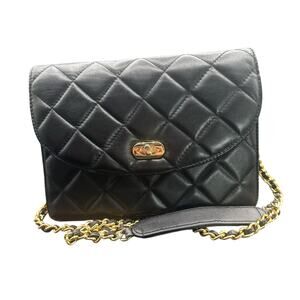 Giani Bernini Black Quilted Leather Crossbody Bag Gold Chain Strap
